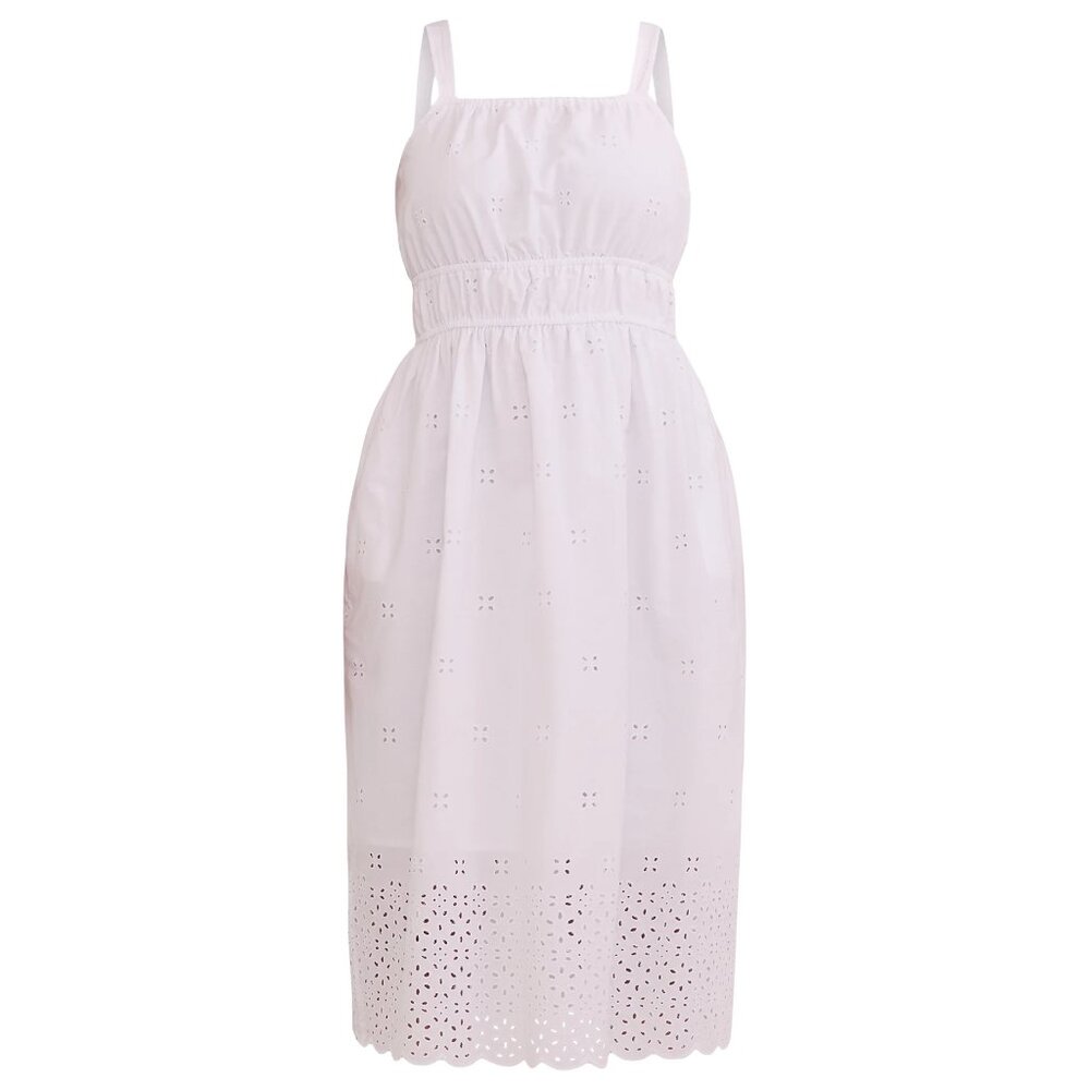 Excellent Condition, SZ L (12-14) 100% COTTON Eyelet Midi Dress, White